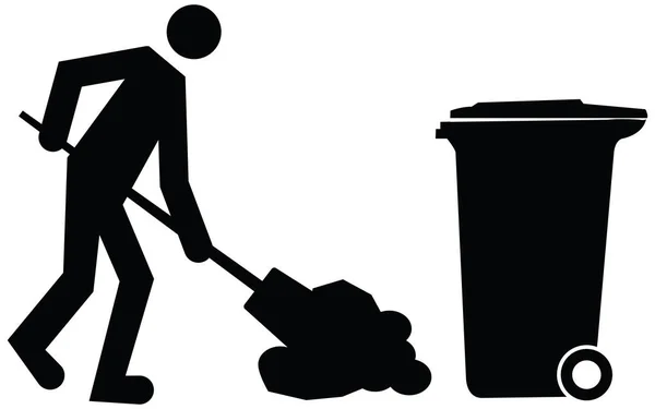 Janitor cleaning and dumping waste into trash bin or garbage bin — Stock Vector