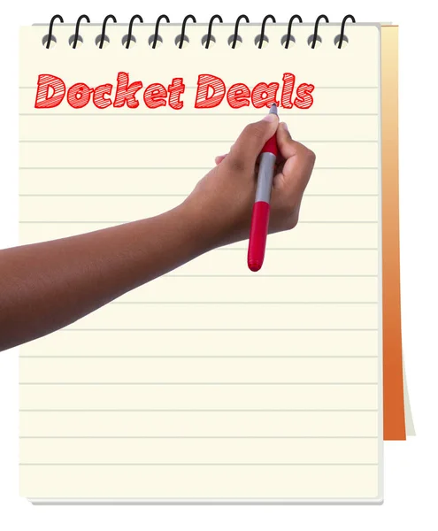 Making notes of docket deal in spiral note book or note pad