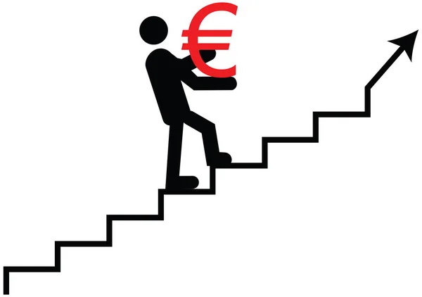 Euro climbing. Euro value going up vector icon. — Stock Vector