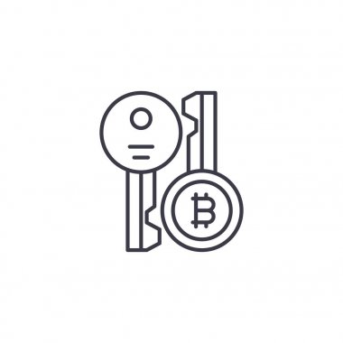 Bitcoin şifreleme anahtarlarını doğrusal simgesi kavramı. Bitcoin şifreleme anahtarlarını satır vektör işaret, sembol, illüstrasyon.
