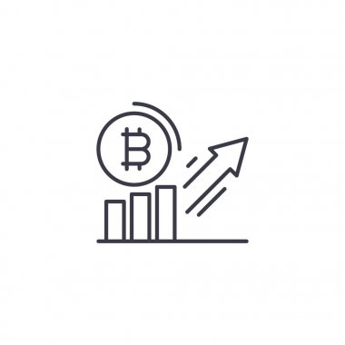 Bitcoin doğrusal simgesi kavramı artırır. Bitcoin talep artış çizgi vektör işaret, sembol, şekil.
