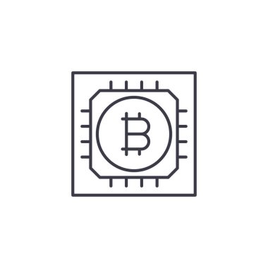 Blockchain teknoloji doğrusal simgesi kavramı. Blockchain teknoloji çizgi vektör işaret, sembol, şekil.