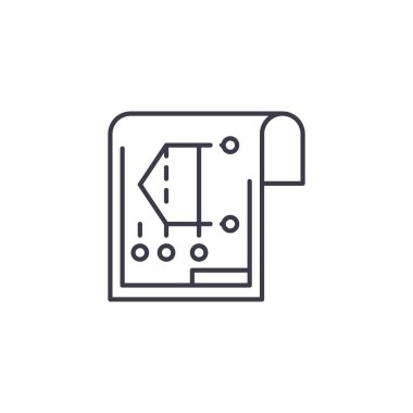 Blueprint doğrusal simgesi kavramı. Blueprint çizgi vektör işaret, sembol, şekil.