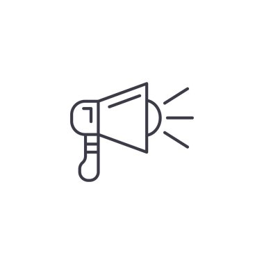 Yayın doğrusal simgesi kavramı. Yayın çizgi vektör işaret, sembol, şekil.