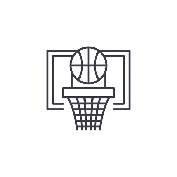 Concepto de icono lineal del juego de baloncesto. Baloncesto línea de juego vector signo, símbolo, ilustración . — Vector de stock