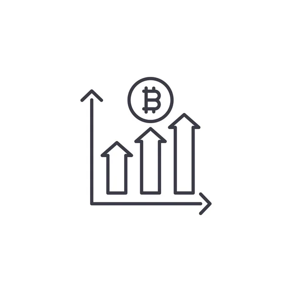 Bitcoin begrip "trade volumes lineaire pictogram". Bitcoin handel volumes lijn vector teken, symbool, afbeelding. — Stockvector