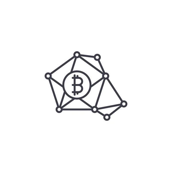 Lineares Konzept für Bitcoin-Transaktionen. Bitcoin Transaktionen Linienvektorzeichen, Symbol, Illustration. — Stockvektor