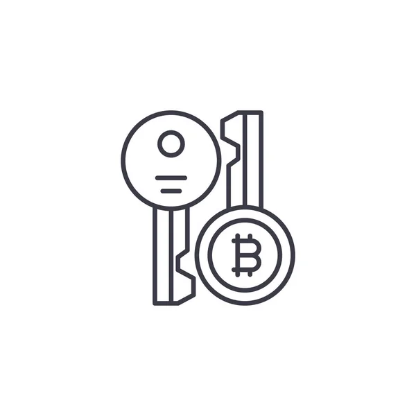 Bitcoin κλειδιά κρυπτογράφησης εικονίδιο γραμμική έννοια. Bitcoin κλειδιά κρυπτογράφησης γραμμή διάνυσμα σημάδι, σύμβολο, εικόνα. Διανυσματικά Γραφικά