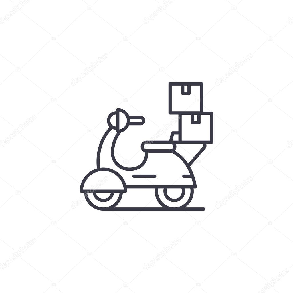 Bike delivery linear icon concept. Bike delivery line vector sign, symbol, illustration.