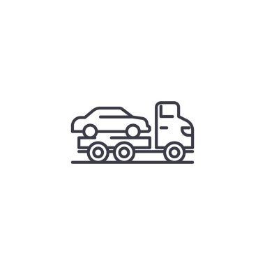 Araba taşıyıcı doğrusal simgesi kavramı. Araba taşıyıcı çizgi vektör işaret, sembol, şekil.