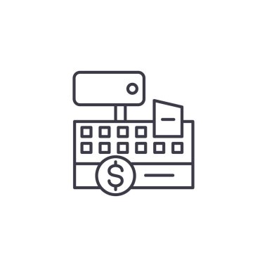 Yazar kasa makinesi doğrusal simgesi konsepti. Yazar kasa makine çizgi vektör işaret, sembol, illüstrasyon.