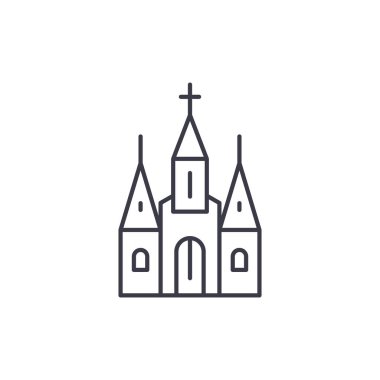 Katedral doğrusal simgesi kavramı. Katedral çizgi vektör işaret, sembol, şekil.