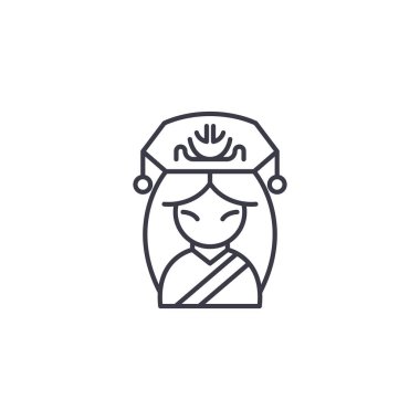 Çinli kadın doğrusal simgesi kavramı. Çinli kadın çizgi vektör işaret, sembol, illüstrasyon.