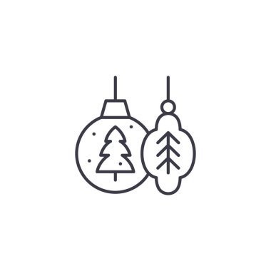 Yılbaşı ağacı süsleri doğrusal simgesi kavramı. Yılbaşı ağacı süsleri satır vektör işaret, sembol, illüstrasyon.