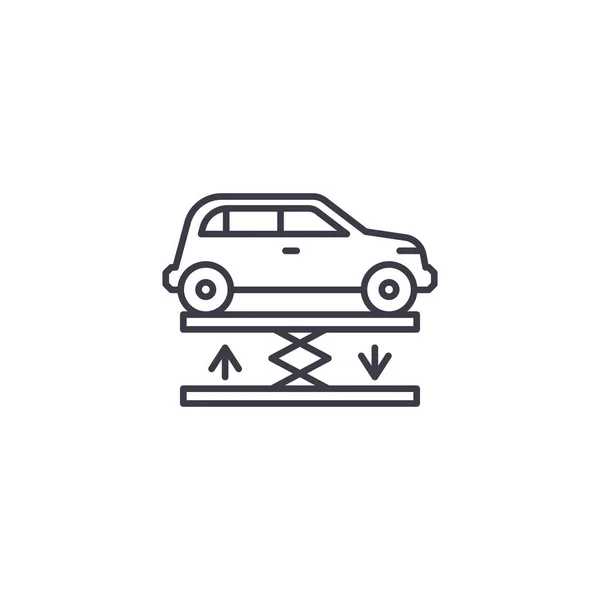 Lineares Icon-Konzept für Autoaufzüge. Auto Lift Linie Vektorschild, Symbol, Illustration. — Stockvektor
