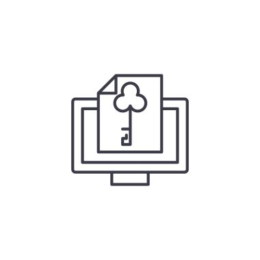 Bilgisayar güvenlik doğrusal simgesi kavramı. Bilgisayar güvenlik hattı vektör işaret, sembol, illüstrasyon.