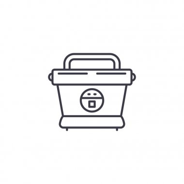 Soğutucu çanta doğrusal simgesi kavramı. Soğutucu çanta çizgi vektör işaret, sembol, illüstrasyon.