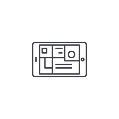 Dijital tablet doğrusal simgesi kavramı. Dijital tablet çizgi vektör işaret, sembol, illüstrasyon.