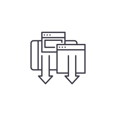 Doğrusal simgesi kavramı indiriyor. İndirme çizgi vektör işaret, sembol, şekil.