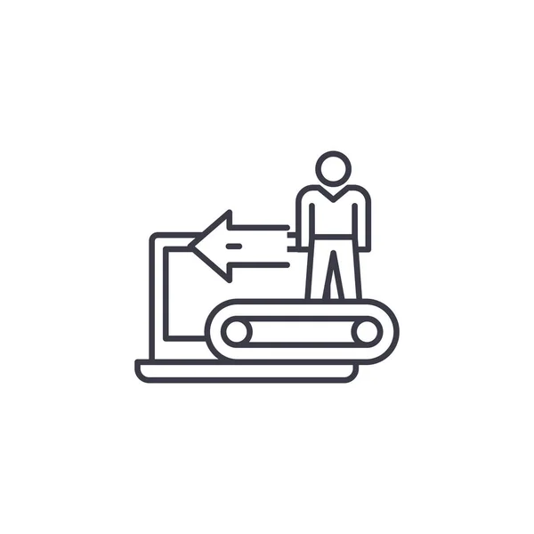 Computerarbeit lineares Icon-Konzept. Computer-Arbeitszeilenvektorzeichen, Symbol, Illustration. — Stockvektor