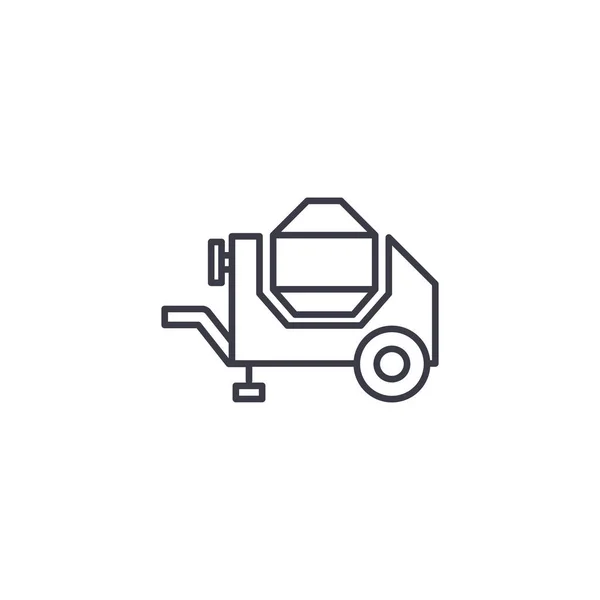 Concrete mixer linear icon concept. Concreto mezclador línea vector signo, símbolo, ilustración . — Vector de stock