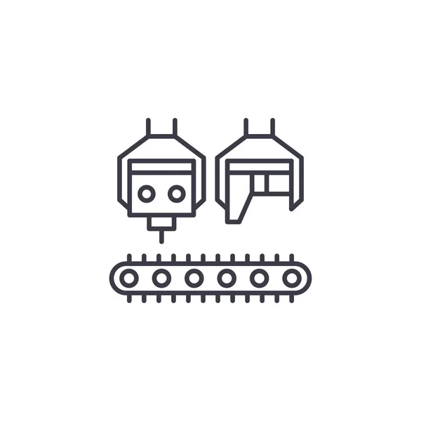 Conveyor robôs conceito ícone linear. Robots transportadores linha vetor sinal, símbolo, ilustração . —  Vetores de Stock