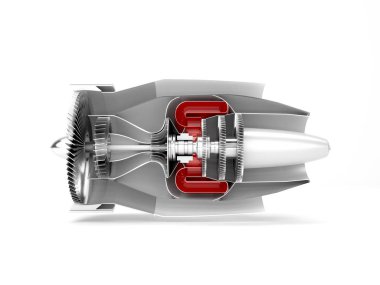Jet uçak motoru kesit üzerinde beyaz izole