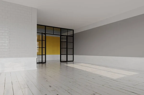 Skandinavisches Interieur mit Holzboden und dunklen Wänden — Stockfoto