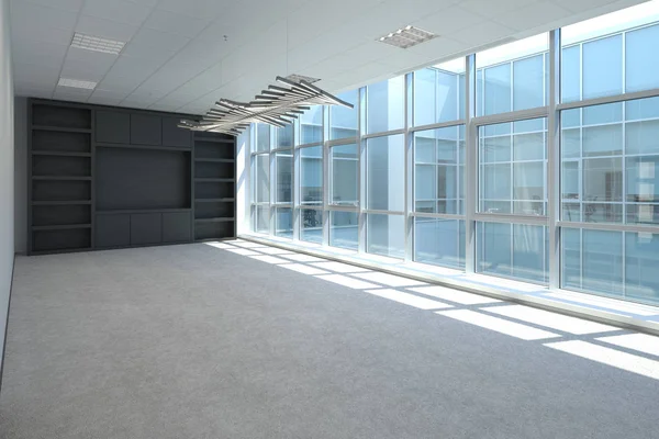 Leerstehendes Büro in Firmengebäude mit Glasblick auf Atrium — Stockfoto