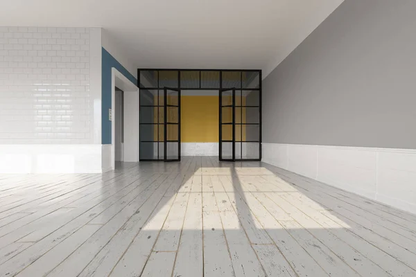 Skandinavisches Interieur mit Holzboden und dunklen Wänden — Stockfoto
