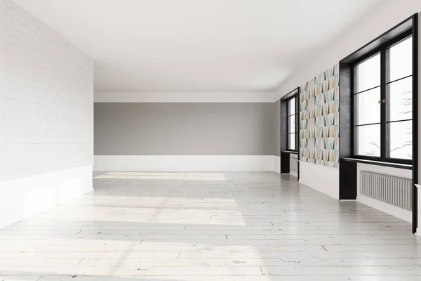 Intérieur scandinave avec parquet et murs sombres — Photo