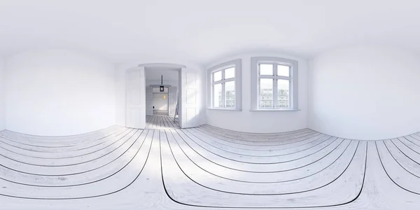 360 Interior Empty Scandinavian Apartment Interior Furniture Large Wall Landscape — Stock Photo, Image