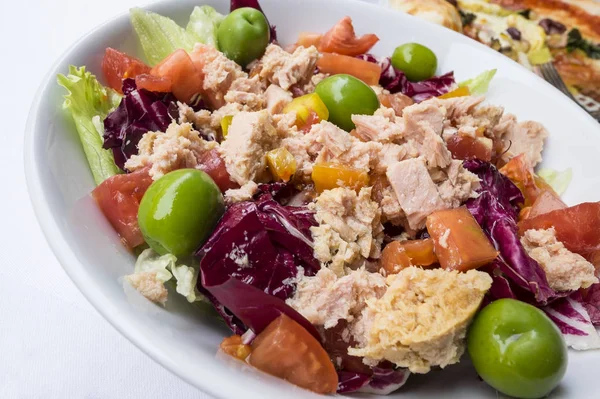 Salada de peixe de atum grande com azeitonas verdes e Endives — Fotografia de Stock