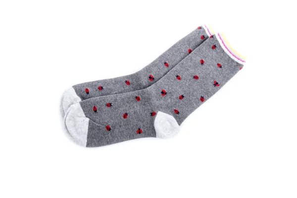 Women 's Gray Socks with Lady Bug Design Isolated — стоковое фото