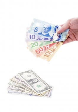 Kanada Doları faturaları avuç bize para yığını ayet