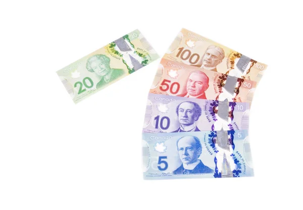 Colorful Canadian Dollar Bills in Various Denomination — Stock Photo, Image