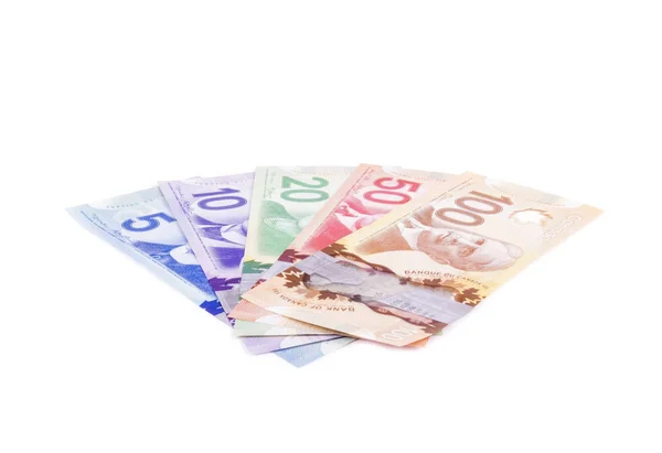 Colorful Canadian Dollar Bills in Various Denomination — Stock Photo, Image