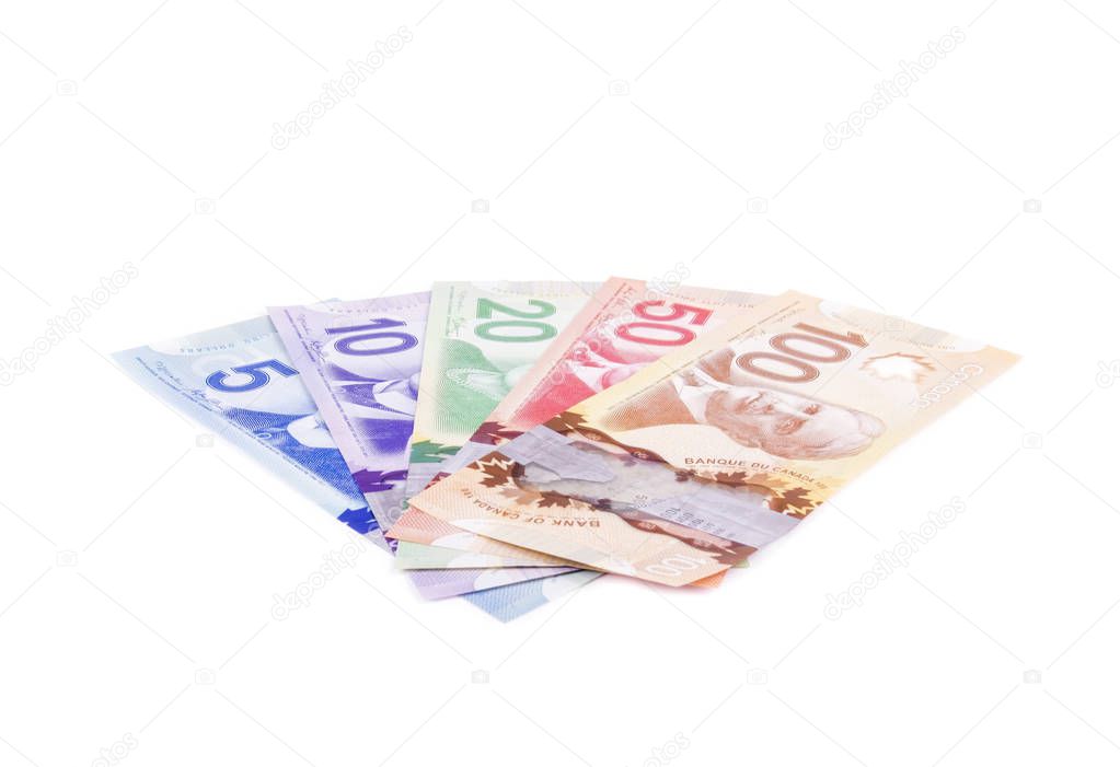 Colorful Canadian Dollar Bills in Various Denomination