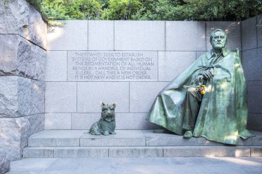 Franklin Roosevelt's Memorial Monument with Bronze Statues of Franklin Roosevelt and His Beloved Dog clipart