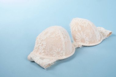 Açık Pembe Dantelli Sütyen Bebek Mavi Arkaplanda Çiçek desenli