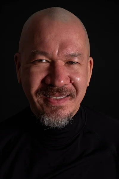 Studio Portrait Handsome Mixed Race Man Beard Smiling Black Background — Stock Photo, Image