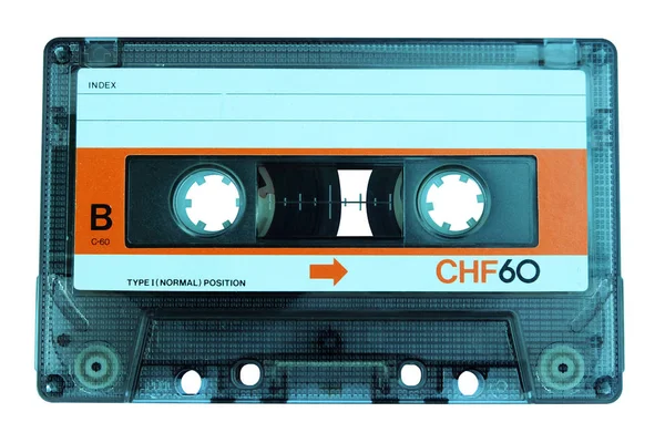 Close Vintage Old Yellow Audio Cassette Tape Isolated White Background — Stock Photo, Image