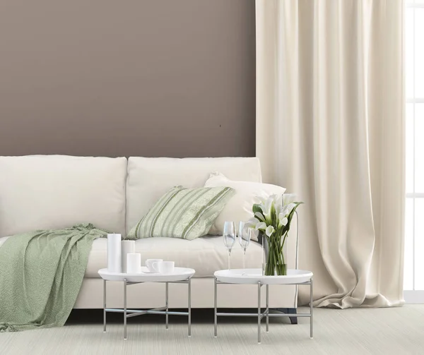 White sofa and green details — Stock Photo, Image