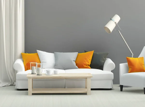 Obývací pokoj s světlou pohovkou a křeslem Royalty Free Stock Obrázky