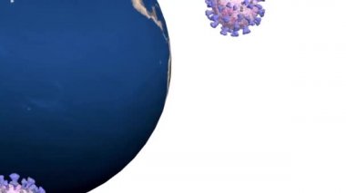 Coronavirus Covid-19 Dünya 'nın etrafında döner. Üç boyutlu animasyon. Size, ailenize ve arkadaşlarınıza sağlık ve iyimserlik diliyorum! Teşekkür ederim. Kendine çok iyi bak. Lütfen, Fiverr.com hesabımdan başka videolar isteyin: fiverr.com / opreston