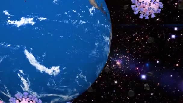 Коронавірус Ковід Обертається Навколо Землі Анімація Бажаю Тобі Твоїй Родині — стокове відео