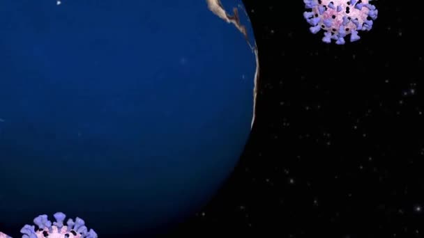 Коронавирус Ковид Вращается Вокруг Земли Анимация Желаю Вашей Семье Вашим — стоковое видео
