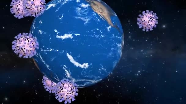 Coronavirus Covid Točí Kolem Země Animace Přeji Vám Vaší Rodině — Stock video