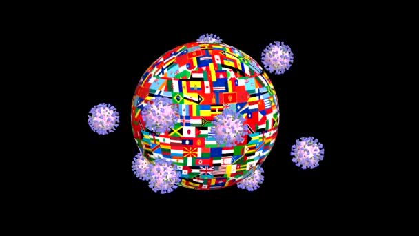 Coronavirus Covid Dünyadaki Tüm Ülkelerin Bayrakları Etrafında Dönüyor Size Ailenize — Stok video