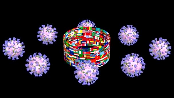 Coronavirus Covid Dreht Sich Eine Flagge Aller Länder Der Welt — Stockvideo